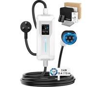 RamTouch Portable EV Charger (3 kW, 13 A, 7.5 m, IP67) | UK 3-Pin Plug to Type 2 | Mode 2 Granny Charging Cable with Adjustable 6A-13A, Smart Timer & LCD Display, AC/DC RCD Protection for EVs & PHEVs