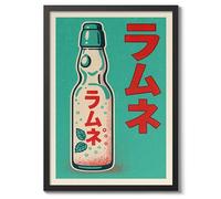 Ramune Soda Poster, Retro Japanese Matchbox Artwork, Vintage Wall Art Print, A4 (Black Frame) - 32.7x24.1cm