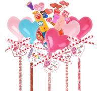 RAMXCION Valentines Day Giant Lollipop Stationery Set 24 Pack - Classroom Exchange Gifts for Kids with Pencil Eraser Ruler Stamp Sharpener Heart Case, Teacher Student Party Favors