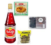 Ramzan Combo Pack Hamdard Rooh Afza 800ml,Date Box Ajwa Dates 800g, TYJ Spring Roll Pastry Sheets 8" and Nisa’s 18 Chicken Seekh Kebabs Frozen, Dry Food and Drink Combo