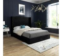 Rana Curved Top Winged Upholstered Soft Velvet Black Bed Frame