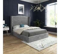 Rana Curved Top Winged Upholstered Soft Velvet Grey Bed Frame
