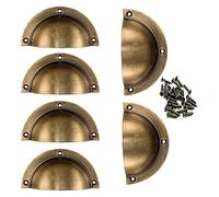 RANARA Retro Copper Cup Knobs Handles,6Pcs Shell Cup Handles Black Iron Half Moon Vintage Cupboard Door Drawer Cabinet Cupped Handles Pulls Knobs 9Cmx4.9Cm with Screws