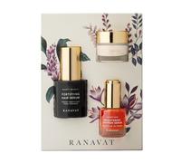 RANAVAT Royal Trio Travel Size Gift Set - Set Includes Brightening Saffron Face Serum, Renewing Bakuchi Face Cream & Fortifying Hair Serum - Clinically Tested Vegan Skincare & Haircare (3 Count)