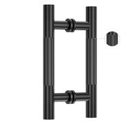 Ranbo 12" Push Pull Door Handle,203mm (8 ") CTC,1.5mm Thick 304 Stainless Steel,Knurled Center Double Sided Handle for 8-12mm Glass & 35-55mm Wood Doors,Matte Black