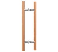 Ranbo 18" Length Beech Wood Double Sided Push Pull Handle,H Shape Sliding Door Handle Bar, Fits Glass Shower and Wood Barn Door, Ideal for Bathroom Spa Sauna Front Doors