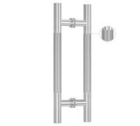Ranbo 18" Push Pull Door Handle,254mm (10 Inch) CTC,1.5mm Thick 304 Stainless Steel,Knurled Center Double Sided Handle for 8-12mm Glass & 35-55mm Wood Doors,Polished Chrome