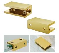 Ranbo 2 Pcs Solid Brass Glass Shelf Brackets, Heavy Duty 4mm Thick Design，for 1/4" to 1/2" Frameless Glass Panels, Wall Mount Support Clips for Shower and Shelves, Brushed Gold