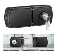 Ranbo Frameless Double-Sided Glass Door Lock, No-Drill, 304 Stainless Steel, for 3/8''-1/2''(10mm-12mm) Push Pull/Sliding Glass Doors,for Office,Store,Entrance,Commercial Doors,5 Keys, Black