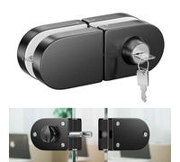 Ranbo Frameless Double-Sided Glass Door Lock, No-Drill, 304 Stainless Steel, Suitable for 3/8''-1/2''(10mm-12mm) Sliding Glass Doors, Office Doors, Commercial Doors, Includes 3 Keys, Brushed Black