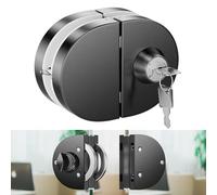 Ranbo Frameless Double-Sided Glass Door Lock,no Drilling,304 Stainless Steel,Suitable for 3/8''-1/2''(10mm-12mm) Sliding Glass Doors,Office Doors,Commercial Doors,Comes with 3 Keys,Brushed Black.