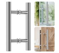 Ranbo Hardware Sliding Door Handle 304 Stainless Steel Double Sided 12" Back to Back, H-Shaped Sliding Door Handle, Fit for Wood Glass Door, Polished Chrome Finish