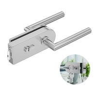 Ranbo Keyed Glass Door Lock with Lever Handles, 8-12 mm, Brushed Nickel | Brass Euro cylinder, 5 keys, 304 stainless steel, single & double door installation, for pre-drilled left/right-open glass