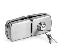 Ranbo No-Drill Frameless Double-Sided Glass Door Lock, 304 Stainless Steel, for 10-12 mm Glass Doors, with 5 Keys, for Office, Conference Room and Commercial Glass Entrances, Brushed Silver