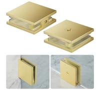 Ranbo Solid Brass Shower Glass Clamp, 0° Fixed Panel U-Clamp for Bathroom,Fits 5/16"-1/2" (8-12 mm) Thick Panels,Wall/Floor to Glass Mount Bracket, Brushed Gold Finish (2-Pack)
