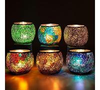 Rancco Glass Votive Candle Holder for Tealight, 6 Set Romantic Stained Mosaic Tealight Candle Holders, Handmade Cracked Aromatherapy Candle Lamp for Valentine, Party, Christmas Table Centerpiece Decor