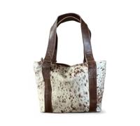 Ranch Junkie Highlands Vintage Brown Cowhide Tote Purse, Brown Spot