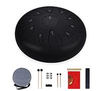 Ranch Steel Tongue Drum 12 Inches 11 Notes Handpan Drum C Key Percussion Instrument Hand Drum for Beginners Easy to Learn Tank Drum with Bag, Mallets, Music Book, Note Stickers, Finger Picks- Black