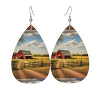 Ranch View Leather Earring. Stylish teardrop shape, perfect for women, and a great decorative choice for parties and holidays.
