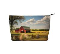 Ranch View Printed Corduroy Cosmetic Bag - Women's Portable Zipper Toiletry Storage Bag, Black, One Size