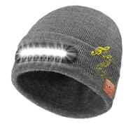 RANCOVY Bluetooth Beanie with Light, Musical Knitted Hat with Headphone and Built-in Speaker Mic, LED Beanie with Bluetooth for Men Women Grey