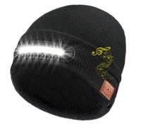 RANCOVY Bluetooth Beanie with Light, Musical Knitted Hat with Headphone and Built-in Speaker Mic, LED Beanie with Bluetooth for Men Women Black