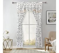 Randall Floral Sheer Curtain Panel Set with Attached Valance Botanical Embroidery Taffeta- 2 Panels+1 Valance with Tassel and 2 Tiebacks for Bedroom (Rod Pocket, 27"×84", White)