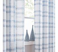 Randall Modern Geometric Curtain Panels Pair Soft Touch Light Filtering Blue semi-Sheer Linen-Look Drapes with Rod Pocket Design,Rustic Farmhouse Style Drapes for Living Room,63 inch,2 Panels
