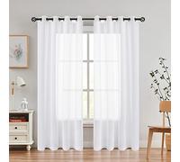 Randall Snow White Faux Linen Sheer Curtain with 8 Metal Grommets Open Weave Window Treatment Drape for Living Room & Bedroom,Modern Privacy & Light Filtering & Light Drapes Curtains 2 Panels, 84Inch