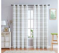 Randall White Green Geometric Window Curtain Panel Pairs 84" Long for Living Room Linen Blend Semi Sheers Grommets Top Rustic Farmhouse Style Window Treatment Drape Sets 54"x84"x2, Sage/White