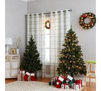 Randall White Green Geometric Window Curtain Panel Pairs 84" Long for Living Room Linen Blend Semi Sheers Grommets Top Rustic Farmhouse Style Window Treatment Drape Sets 54"x84"x2, Sage/White