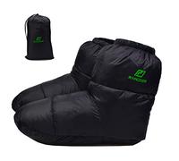 RANDDER Down Booties Warm Socks for Men & Women - Ultralight Sleeping Sock for Camp, Backpacking - Soft & Cozy Camping Sleeping Bag Tent Down Slippers Foot Warmer(Black/Medium)