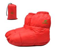RANDDER Down Booties Warm Socks for Men & Women - Ultralight Sleeping Sock for Camp, Backpacking - Soft & Cozy Camping Sleeping Bag Tent Down Slippers Foot Warmer, Red, Large