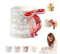 RandJ Bow Mug, Bow Coffee Cup, 12.3oz Charming Ribbon Mugs Microwave Safe with Ribbon Handle, Pink Bow Cup for Women Coworker Valentine's Christmas Birthday Gifts (Red)