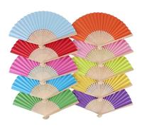 Random Color Hand Fan Folding Wedding Fan 10pcs Paper Fan Silk Fabric Bamboo Ribs Handheld Fan, Chinese Fan Folding Fan for Diy Wall Decoration Dancing Photo Props