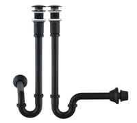 RANDOM Matte Black P Trap Bathroom Sink 1-1/4 inch U-Shape Sink Trap with Pop Up Drain Stopper Without Overflow,with Slip Joint Extension Tube,Adjustable Height Sink Waste Drain Bottle P-Trap Kit