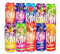 Random Mixed Fruit Flavour Energy Drink with Vitamins - Peach & Apricot, Berry & Grape, Raspberry & Blueberry, Pineapple & Passion Fruit, Orange & Mango, Apple & Guava 500ml - Rbr (20 Mixed Cans)