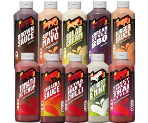 Random Mixed Sauce Bottle 500ml - Assorted Flavours Including Spicy Mayo, Sweet Chilli, Ketchup, Sriracha, BBQ, Burger, Garlic & Herb, Brown Sauce, Extra Hot Chilli & Salad Cream - clc (3 x Bottle)