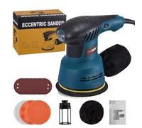 Random Orbit Sander, 300W 125mm Orbital Sander with 6 Variable Speeds, 12000 RPM, 20 Sanding Discs, 3 Polishing Pads, Electric Sanders with Dust Collector for Woodworking, Sanding, Polishing