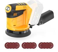 Random Orbit Sander Compatible with Dewalt Battery, 6 Variable Speed Orbital Hand Sander, 125mm Rotary Sanders Brushless with 12x Sandppaers, for Sanding and Polishing (Tool Only, No Battery)