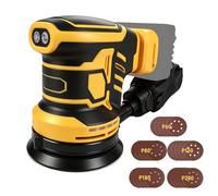 Random Orbital Sander for Dewalt 20V, 125mm 350W Brushless Electric Orbital Sander with 25pcs Sandpaper, 6 Speeds 21000RPM, Dust Extraction for Wood Sanding Polishing (Yellow, for Dewalt)