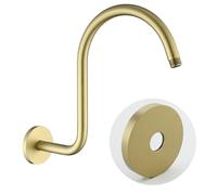 RANDOM S Shaped Shower Head Riser Pipe,Goose Neck Shower Arm 13 Inch Shower Head Extension Arm with Flange,Standard 1/2" Connection,Brushed Gold.RD-91098-13BG