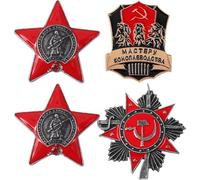 Random Style 4pcs Russian Flag Brooch Pin Patriotism Red Star Victory Day Lapel Pin Communist Pin for Clothes Backpack