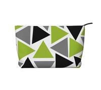 Random Triangles Lime Green Gray Black On White, Cosmetic Bag Corduroy Makeup Bag Portable Travel Toiletry Bag