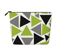 Random Triangles Lime Green Gray Black On White, Cosmetic Bag Imitation Linen Makeup Bag Portable Travel Toiletry Bag