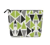 Random Triangles Lime Green Gray Black On White, Daily Use Makeup Cosmetic Bag Imitation Linen Makeup Bag Portable Travel Toiletry Bag