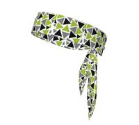 Random Triangles Lime Green Gray Black On White, Head Tie, Sports Headband Tie Back, Multi Sweatband for Men Women