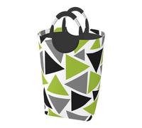Random Triangles Lime Green Gray Black On White, Laundry Hamper, Collapsible Laundry Basket Large Durable Storage Bin with Handles 50L
