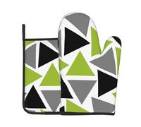 Random Triangles Lime Green Gray Black On White, Oven Mitts And Pot Holders,Cooking Gloves, Heat Resistant Baking Mitts