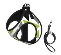 Random Triangles Lime Green Gray Black On White,Pet Harness,Adjustable Reflective Dog Harness,Pet Leash Vest,M